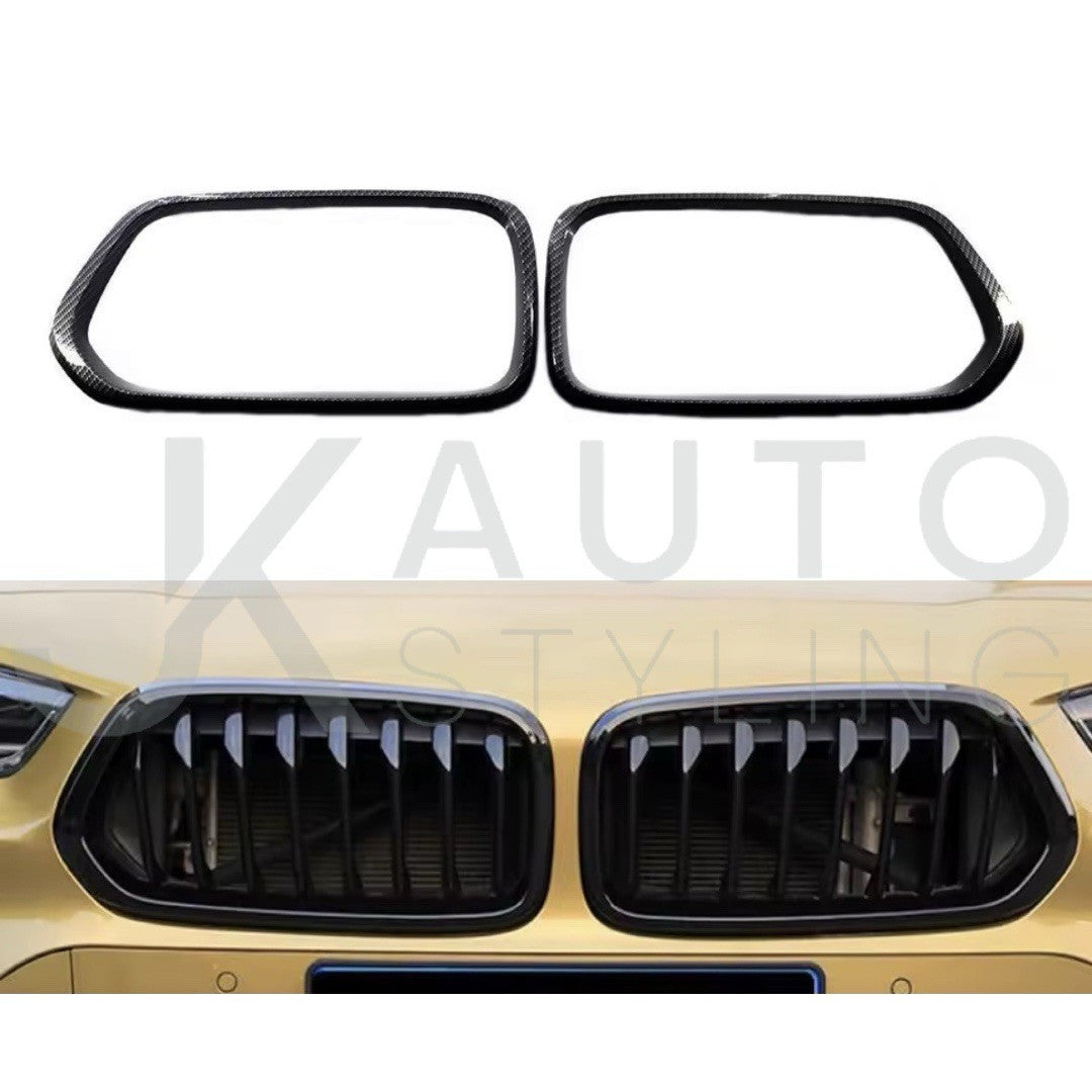 Carbon Fibre Effect Kidney Grille Surround Frame Trim For BMW X2 F39 2018-2021