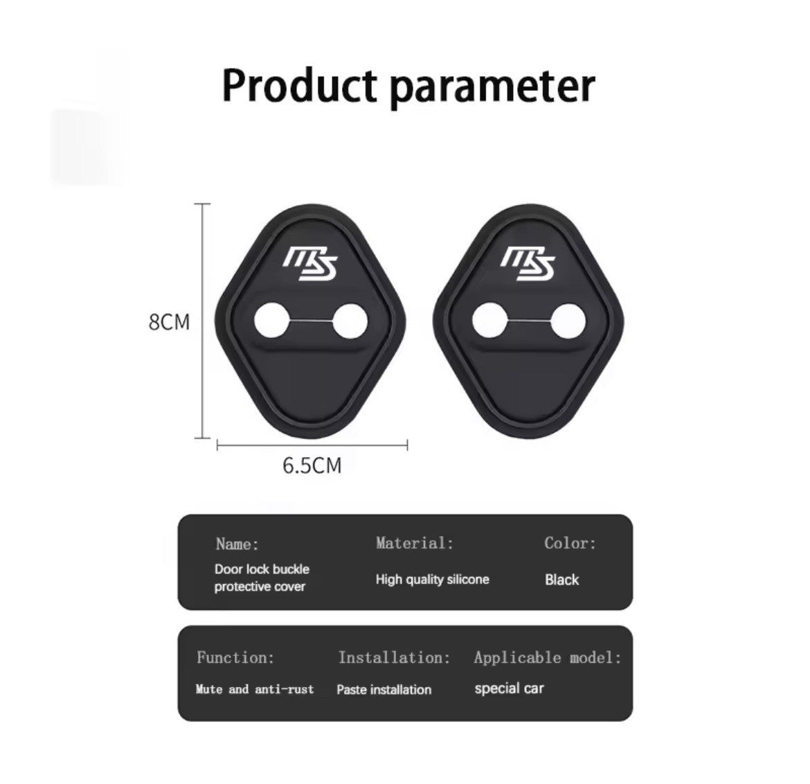 Mazda Speed MS Black Silicone Door Lock Catch Protector Covers 2pcs