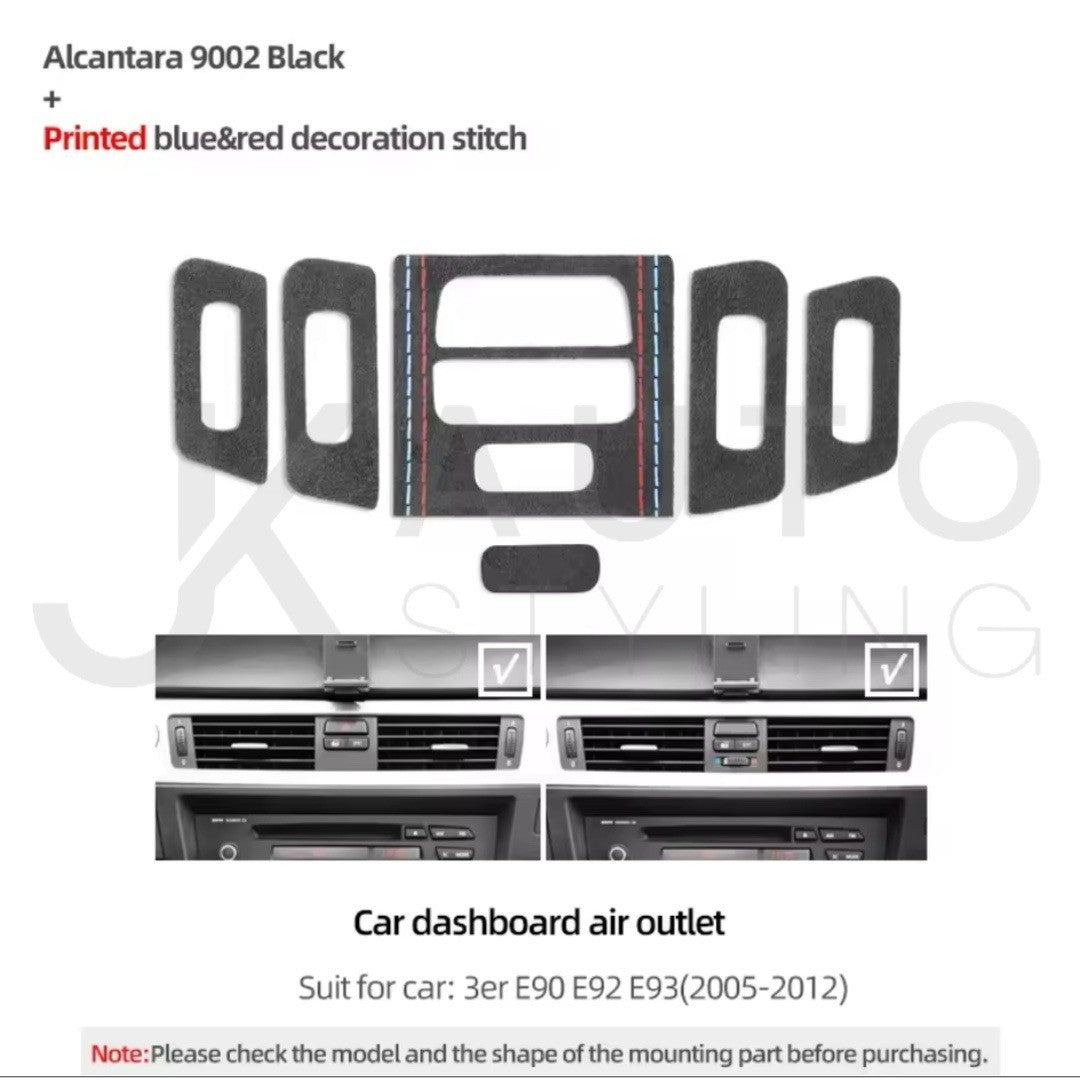 BMW E90 E92 E93 Black Alcantara Centre Dashboard Panel Trim Cover Set 5pcs