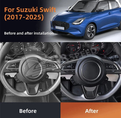 Suzuki Swift 2017-2025 Carbon Fibre Steering Wheel Trim Cover Overlay Set