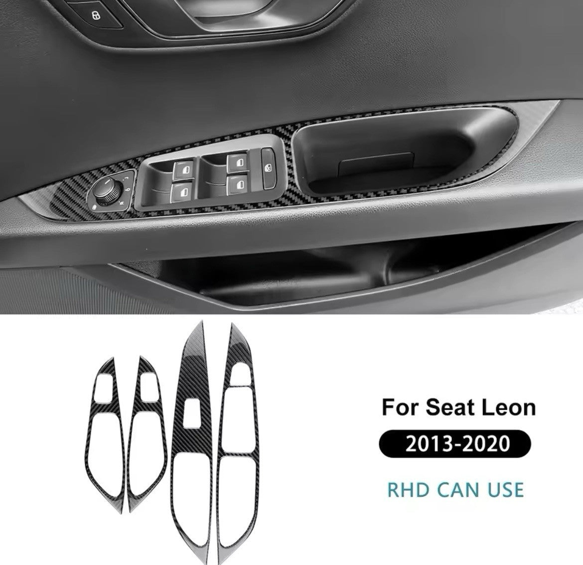 Seat Leon MK3 2013-2020 Carbon Fibre Door Control Panel Trim Covers Window Contr