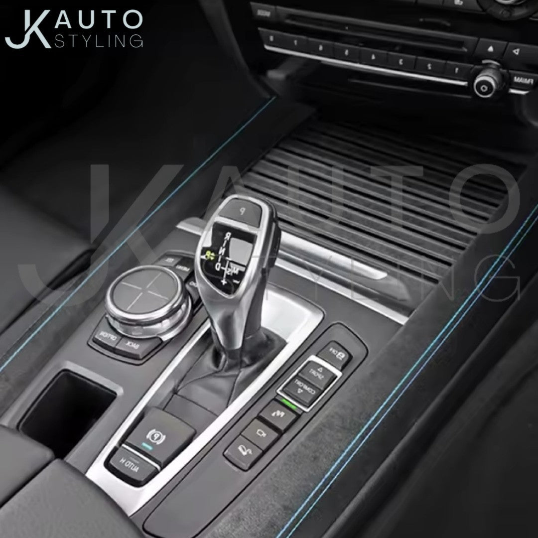 BMW X5 F15 2014-2018 Black Alcantara Centre Console Side Panel Covers Blue Lines