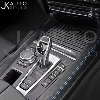 BMW X5 F15 2014-2018 Black Alcantara Centre Console Side Panel Covers Blue Lines