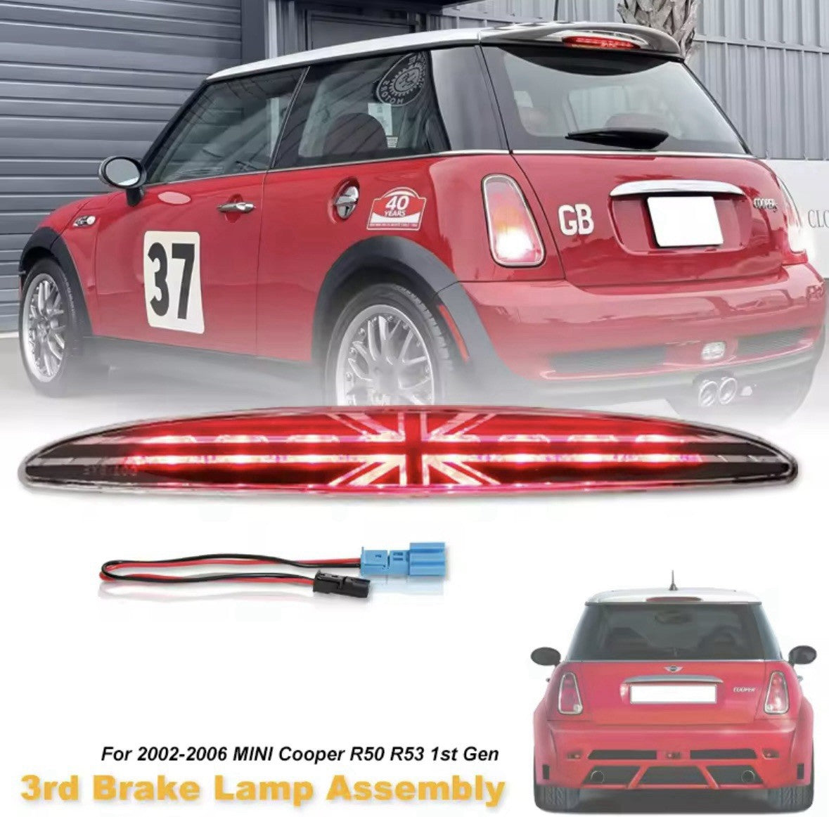 Mini Cooper R50 R53 Clear Lens Union Jack LED Top Rear Central Third Brake Light