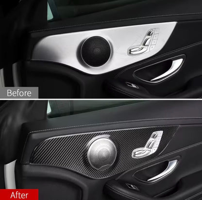 Carbon Fibre Door Card Panel Trim Cover For Mercedes C Class C205 2015-2023 - A