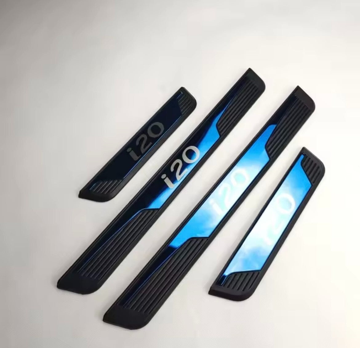 Hyundai i20 Blue Stainless Steel Door Sill Protector Strips Scuff Plates 4pcs