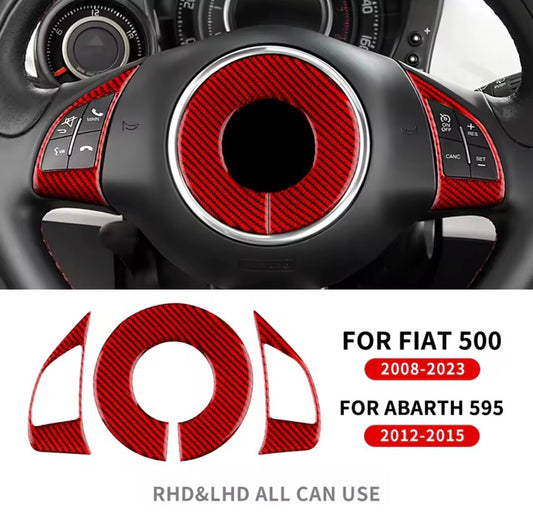 Fiat 500 Abarth 595 2012-2023 Red Carbon Fibre Steering Wheel Trim 3pcs