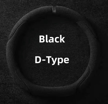 38cm D Shape All Black Suede Steering Wheel Cover + Centre Line Universal Fit