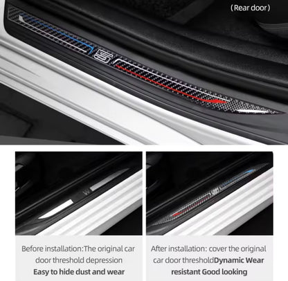 BMW 5 Series F18 2011-2017 3D Carbon Fibre Effect Door Sill Overlay Strips 4pcs
