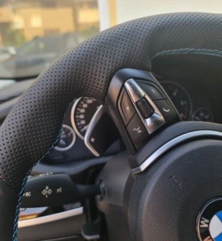 BMW 123456X Series M Sport Leather Steering Wheel Cover Self Stitch Light Blue