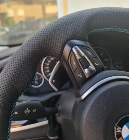 BMW 123456X Series M Sport Leather Steering Wheel Cover Self Stitch Light Blue