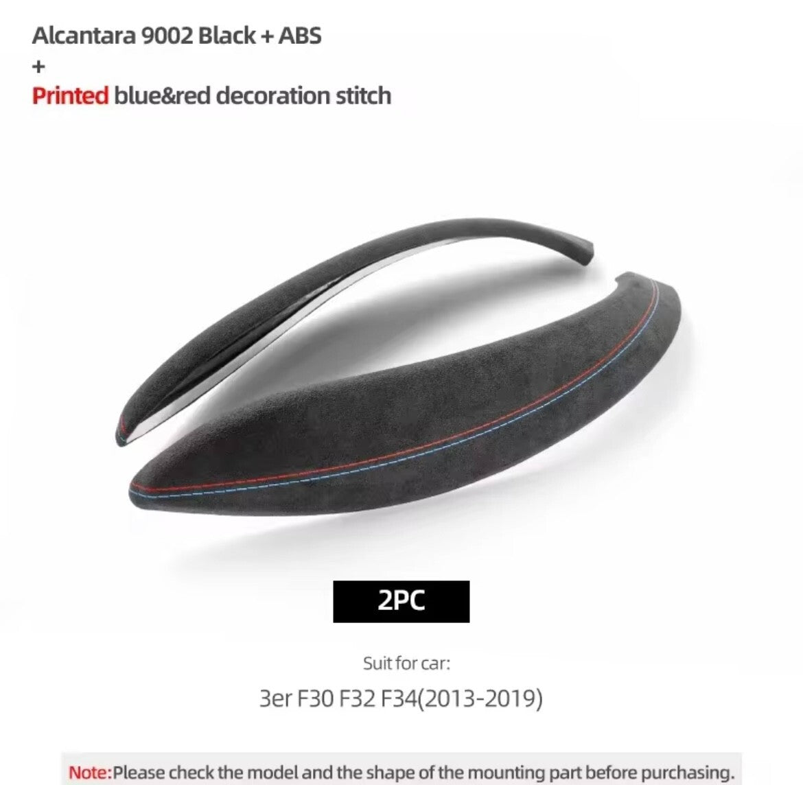 BMW 3 Series F30 F32 F34 2013-2019 Alcantara Interior Door Grab Handle Trim 2pcs