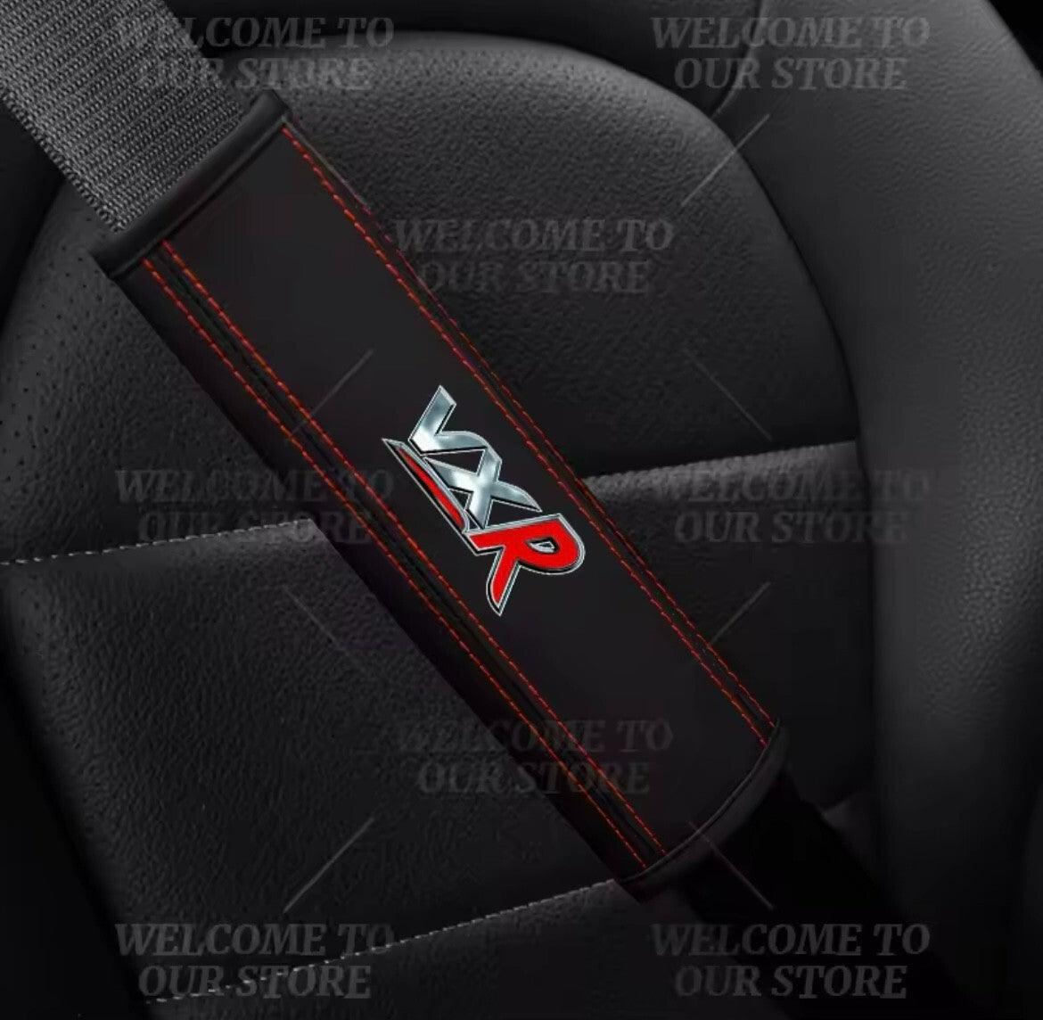 Vauxhall VXR PU Leather Seatbelt Shoulder Cover Pads Black & Red 2pcs Interior
