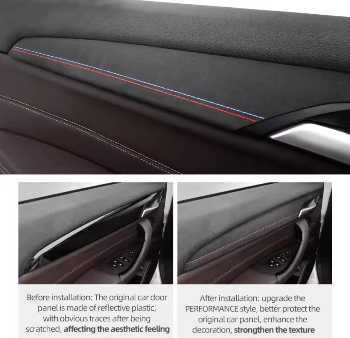 BMW X1 F48 X2 F39 2014-2022 Black Alcantara Door Card Panel Trim Covers 4pcs (B)