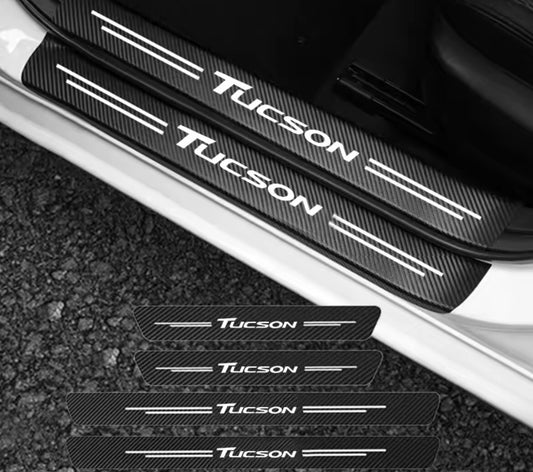 Hyundai Tucson Carbon Fibre Effect Vinyl Adhesive Door Sill Overlay Strips 4pcs
