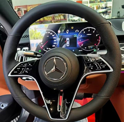 New Mercedes GLC GLA GLB GLE GLS Leather Steering Wheel Cover Self Stitch Black