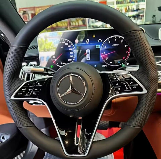 New Mercedes GLC GLA GLB GLE GLS Leather Steering Wheel Cover Self Stitch Black