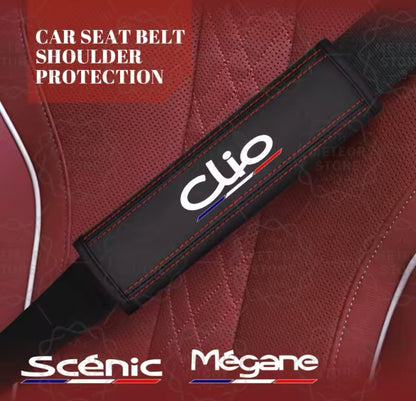 Renault Clio PU Leather Seatbelt Shoulder Cover Pads Black & Red 2pcs Interior