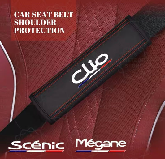 Renault Clio PU Leather Seatbelt Shoulder Cover Pads Black & Red 2pcs Interior
