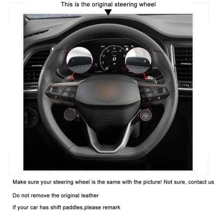 Suede/Leather Steering Wheel Cover Self Stitch Orange For Cupra Seat Leon Ibiza