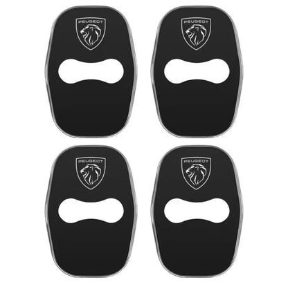 Peugeot Black Stainless Steel Door Lock Catch Protector Covers Accessories 4pcs