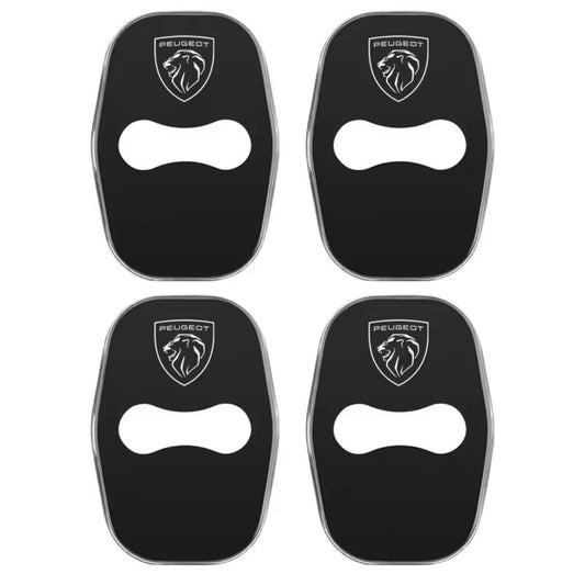 Peugeot Black Stainless Steel Door Lock Catch Protector Covers Accessories 4pcs