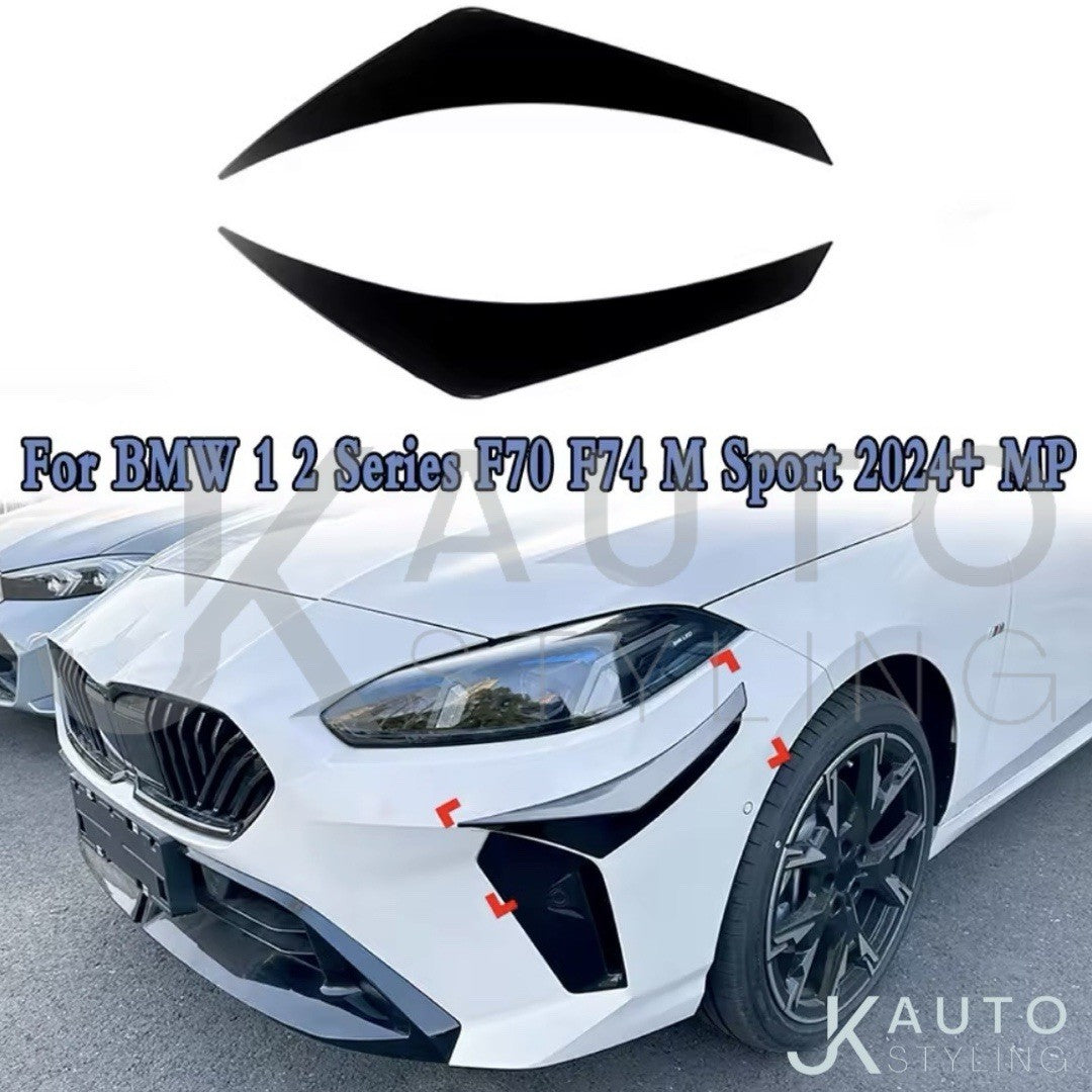 BMW 1 Series F70 2 Series F74 2024+ Gloss Black Front Bumper Canards Trim 2pcs