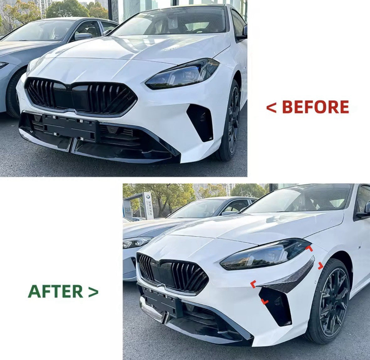 BMW 1 Series F70 2 Series F74 2024+ Gloss Black Front Bumper Canards Trim 2pcs