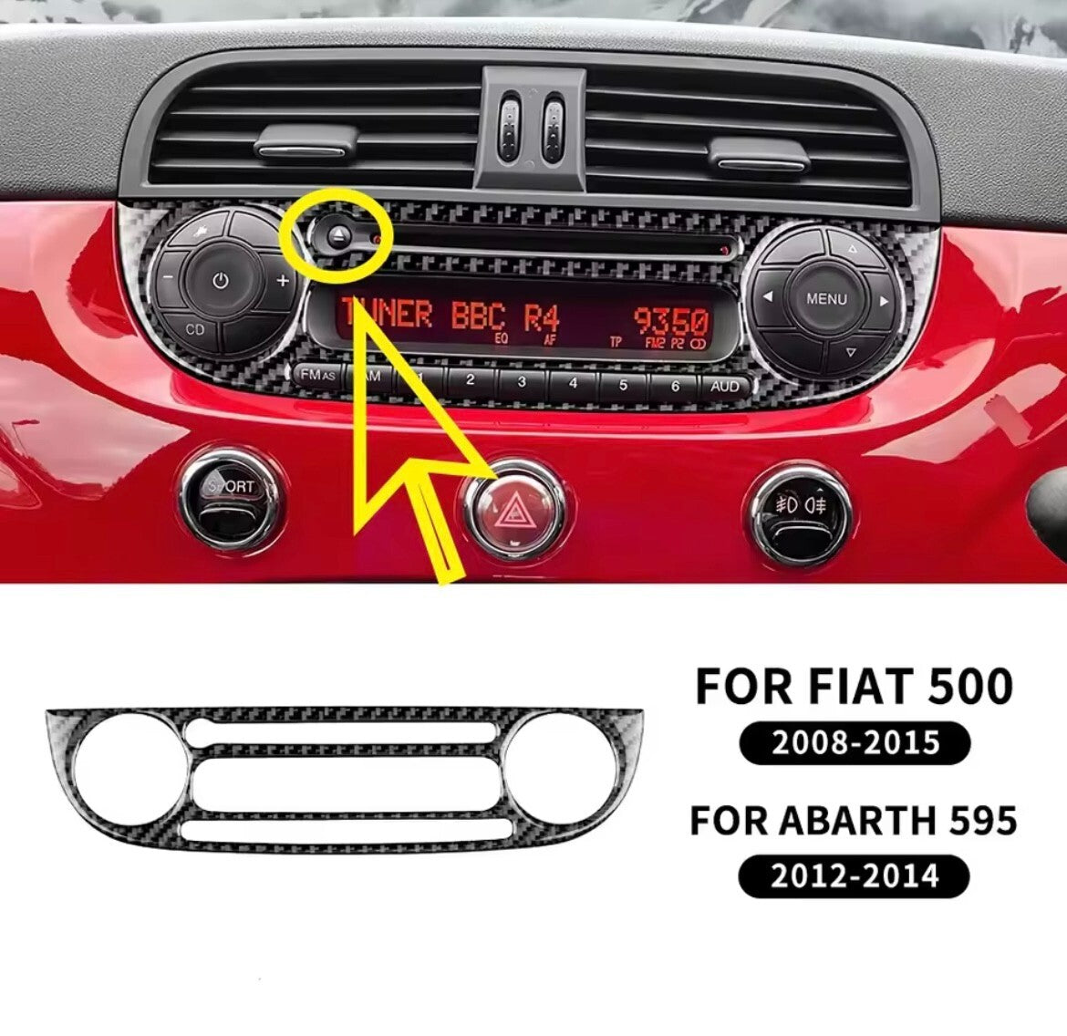 Fiat 500 Abarth 595 Carbon Fibre Centre Console Radia Panel Surround Trim