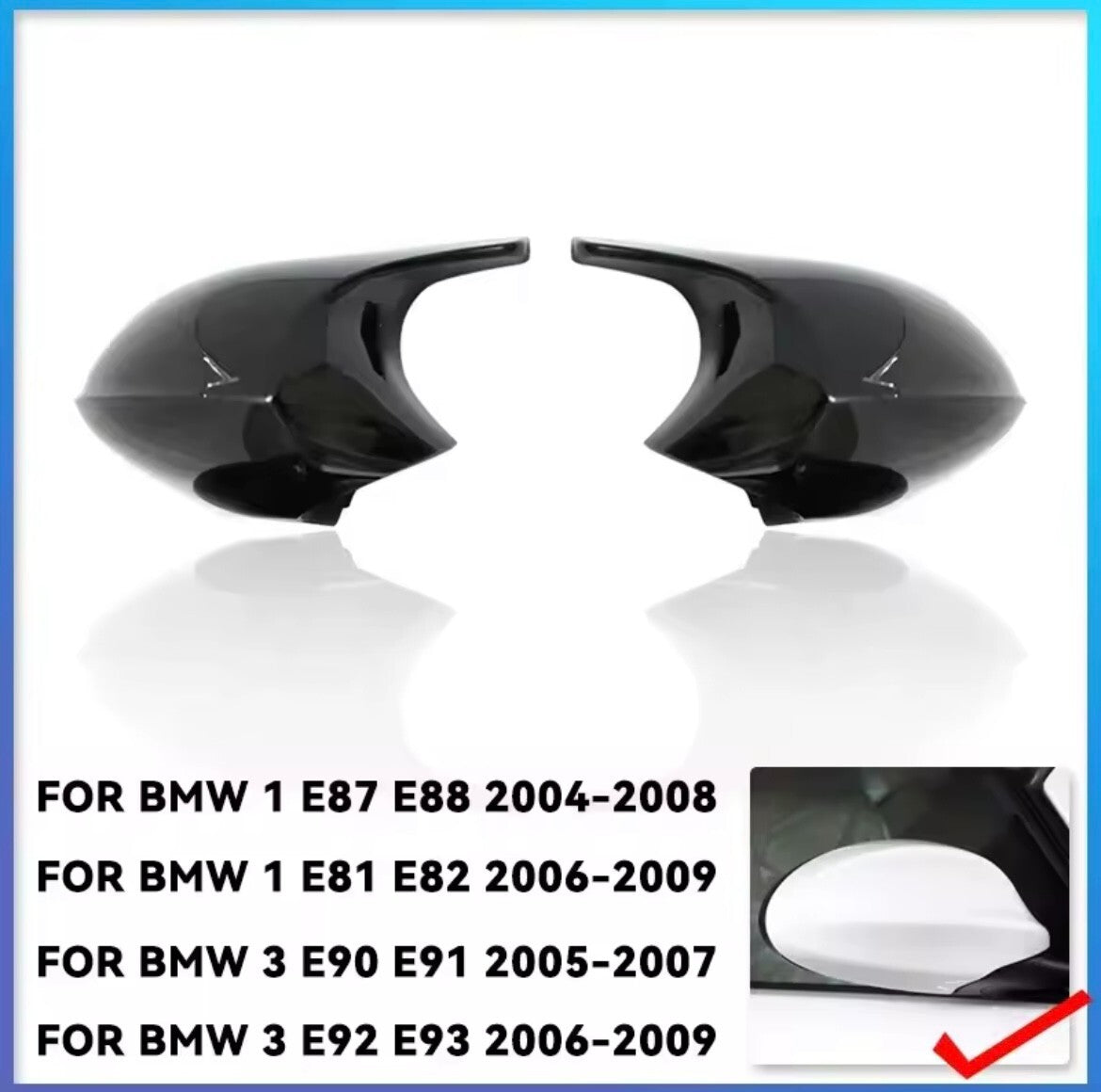 BMW 1 3 Series 2005-2009 Gloss Black M Style Wing Mirror Caps