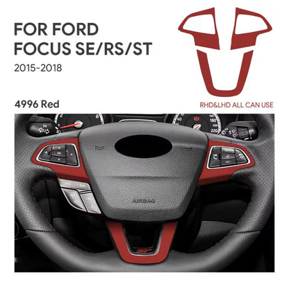 Red Suede Steering Wheel Trim Cover Overlay 3pcs For Ford Focus MK3.5 2015-2018