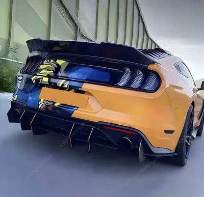 Ford Mustang 2015-2021 Gloss Black Rear Bumper Diffuser Body Kit Blades Fins