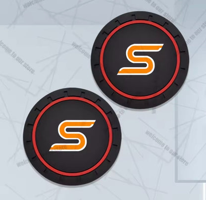 Ford Fiesta Focus Zetec S Anti-Slip Drink Coaster Mat Black Orange Red 2pcs