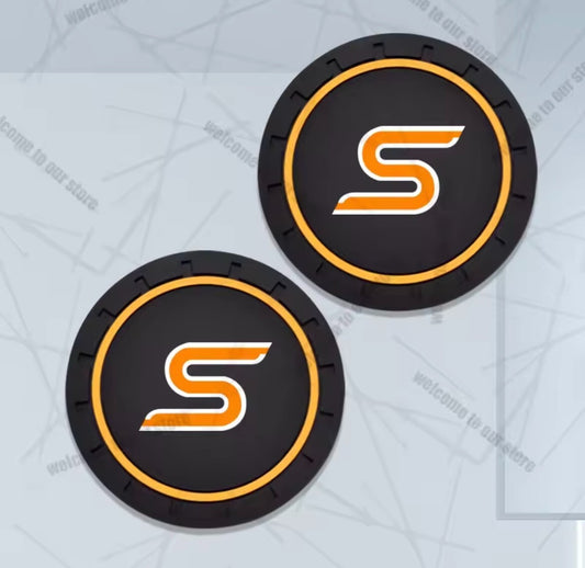 Ford Fiesta Focus Zetec S Anti-Slip Drink Coaster Cupholder Mat Black Orange 2pc
