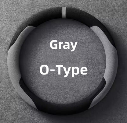 38cm Black & Grey Suede Steering Wheel Cover With Centre Line Universal Fit