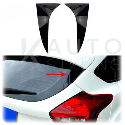 Rear Window Side Canard Spoiler Strips Gloss Black For Ford Focus MK3.5 2015-2018