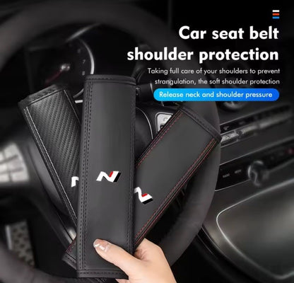 Hyundai i30 i20 Kona Tucson N PU Leather Seatbelt Shoulder Pads Black White