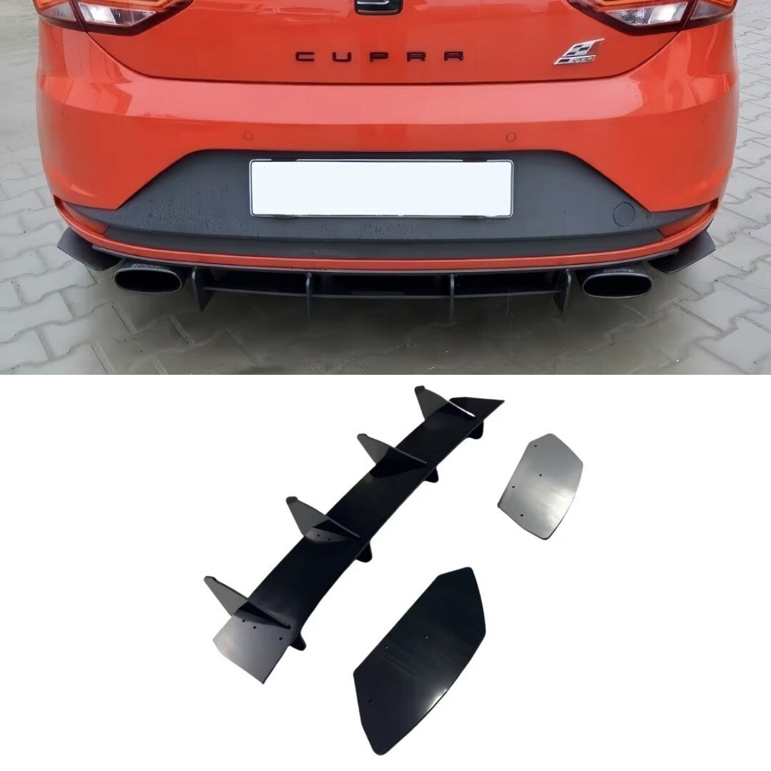 Seat Leon MK3 5F FR Cupra 2012-2016 Gloss Black Rear Bumper Diffuser + Spats Kit