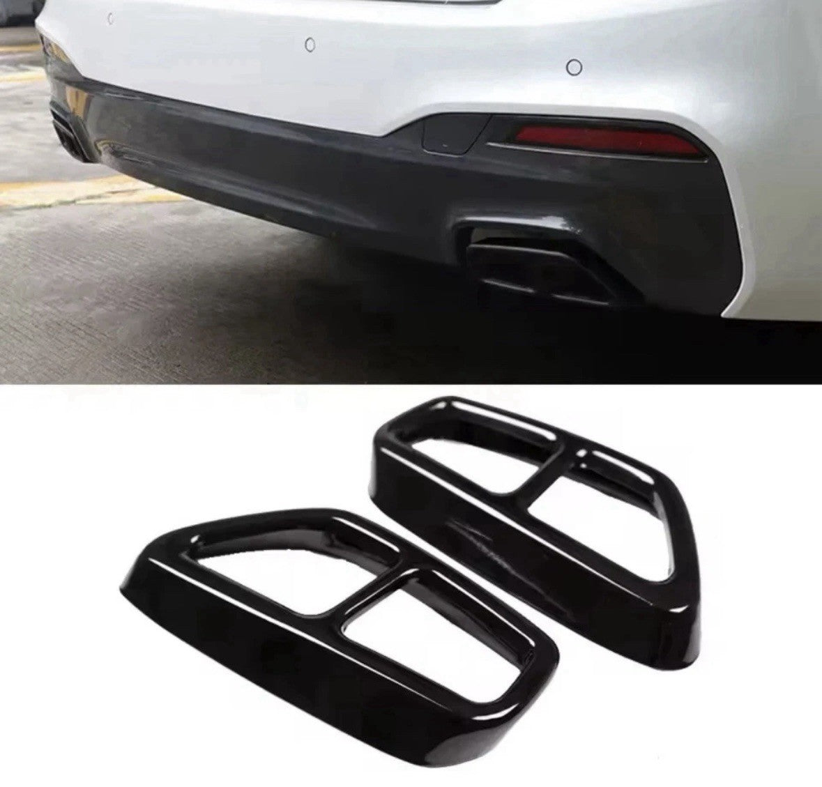 BMW 5 Series G30 G31 G32 Gloss Black Exhaust Tips Tailpipe Cover Trim 2pcs