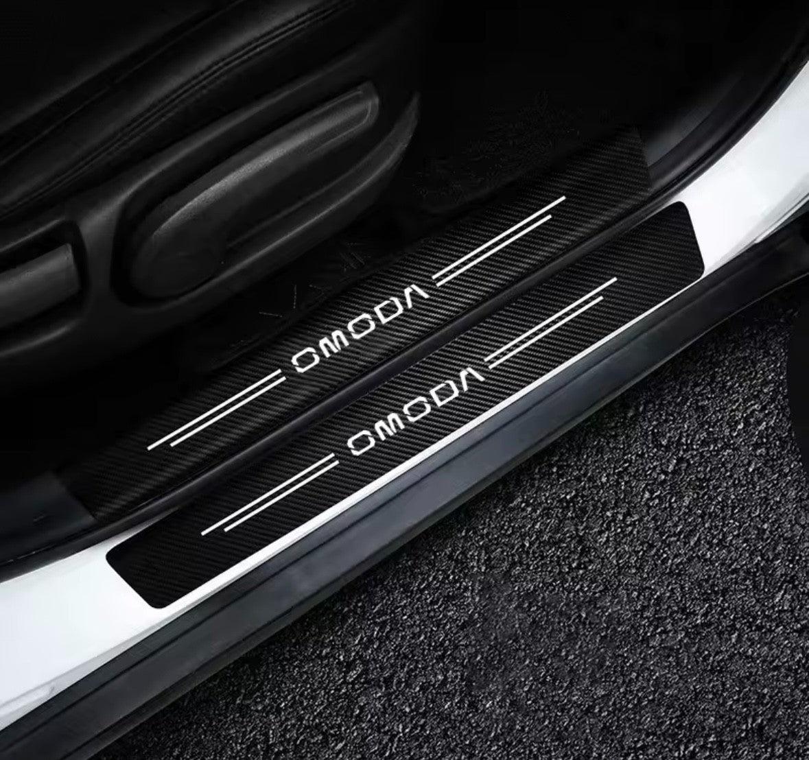Chery Omoda Carbon Fibre Effect Car Door Sill Protector Strips Vinyl 4pcs