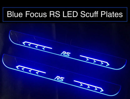Ford Focus RS Blue LED Door Sill Protector Strips Chrome Scuff Plates 2pcs