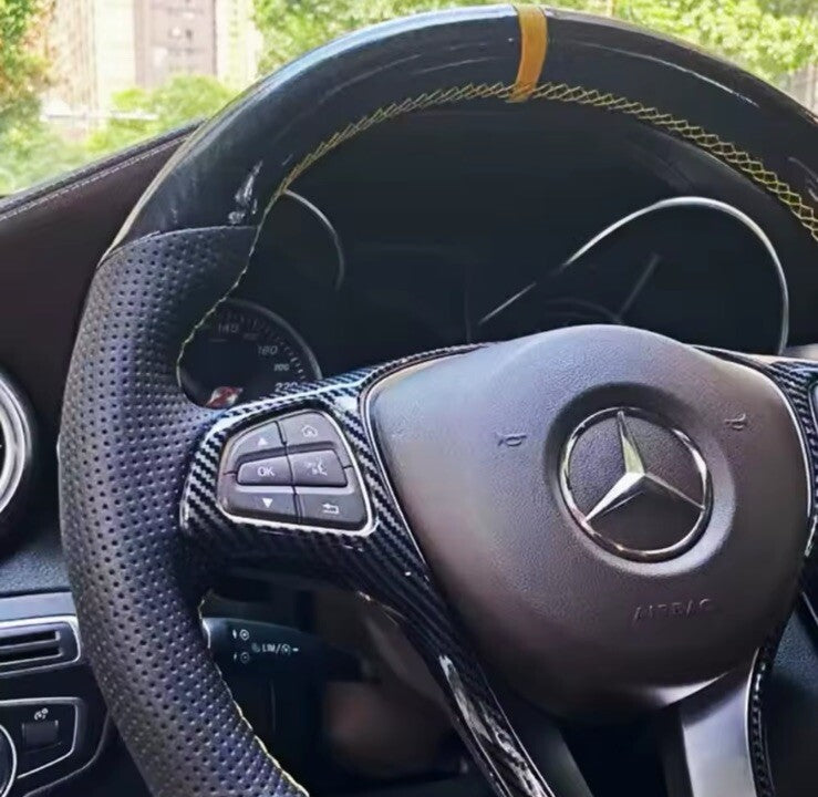 Mercedes W176 W205 W246 C117 C218 Steering Wheel Cover Carbon & Leather Yellow