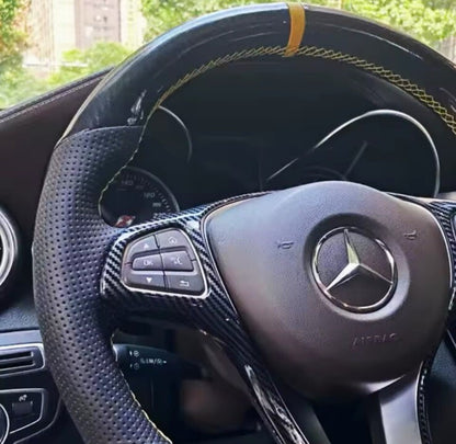 Mercedes W176 W205 W246 C117 C218 Steering Wheel Cover Carbon & Leather Yellow