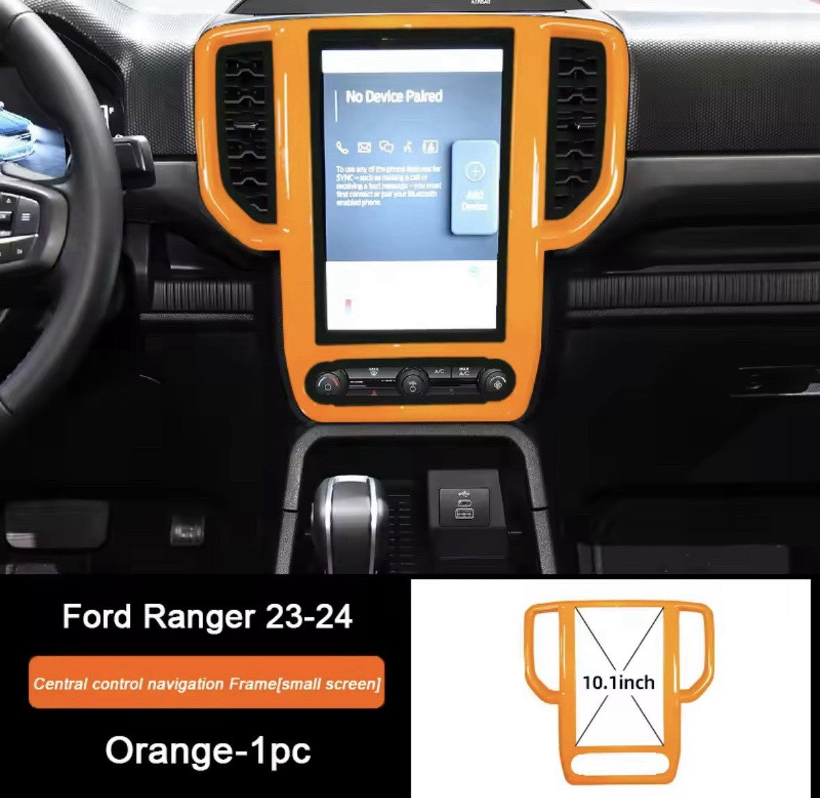 Orange Central Screen Surround 10.1” For Ford Ranger Raptor Wildtrak T9 2023-2024