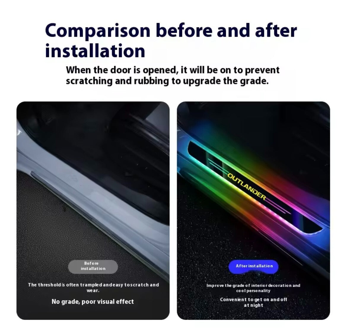 Mitsubishi Outlander Wireless LED Colour Change Door Sill Protectors Strips USB