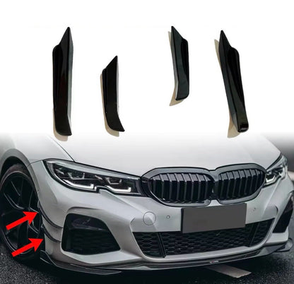 BMW 3 Series G20 G21 2019-2022 Gloss Black Front Bumper Side Canards Fins 4pcs