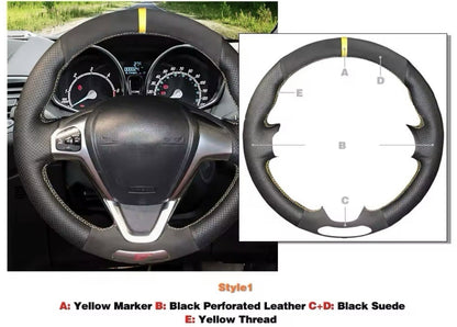 Ford Fiesta ST MK7.5 Genuine Leather + Suede Steering Wheel Cover Yellow Thread