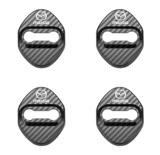 Mazda Carbon Fibre Effect Stainless Steel Door Lock Catch Protector Covers 4pcs