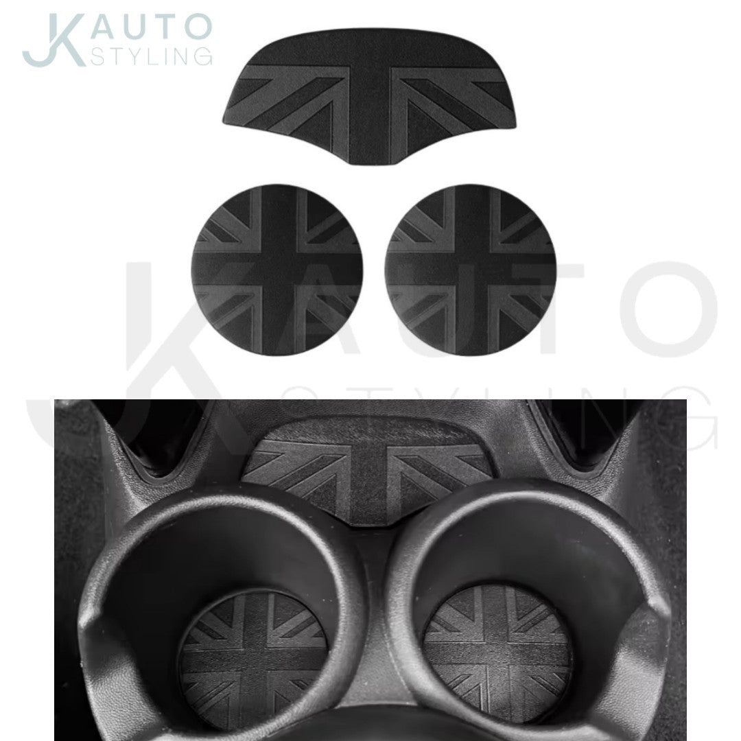 Mini Cooper F55 F56 F57 Car Cup Holder Mats Anti-Slip Black Union Jack 3pcs