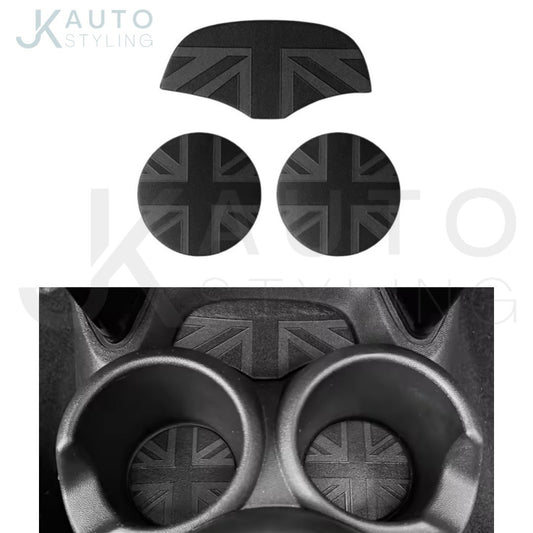 Mini Cooper F55 F56 F57 Car Cup Holder Mats Anti-Slip Black Union Jack 3pcs